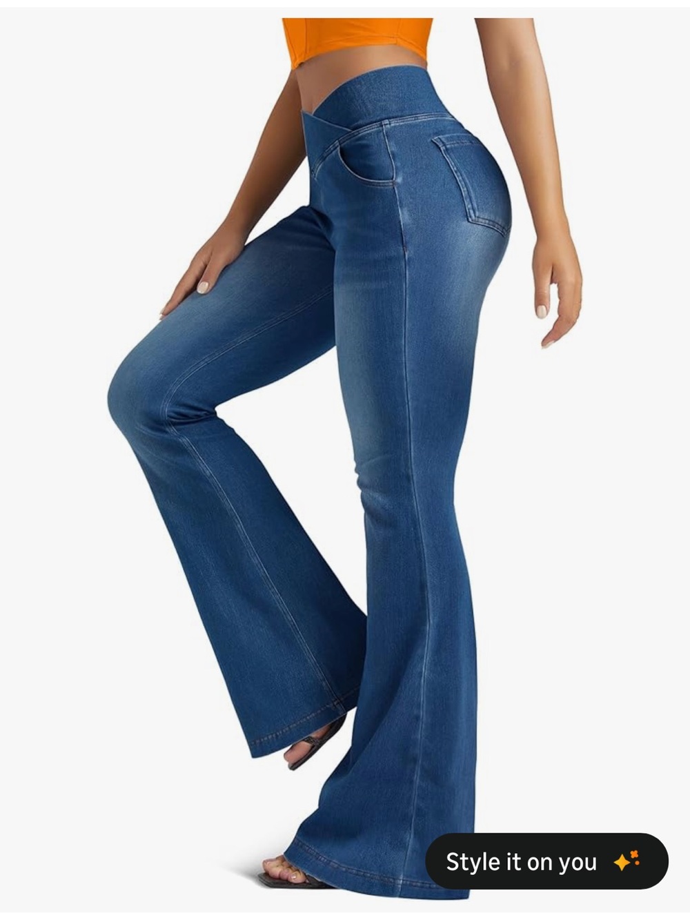 Medium Wash With Subtle Fading Women’s Flare Denim Knit Stretch jeggings Jeans